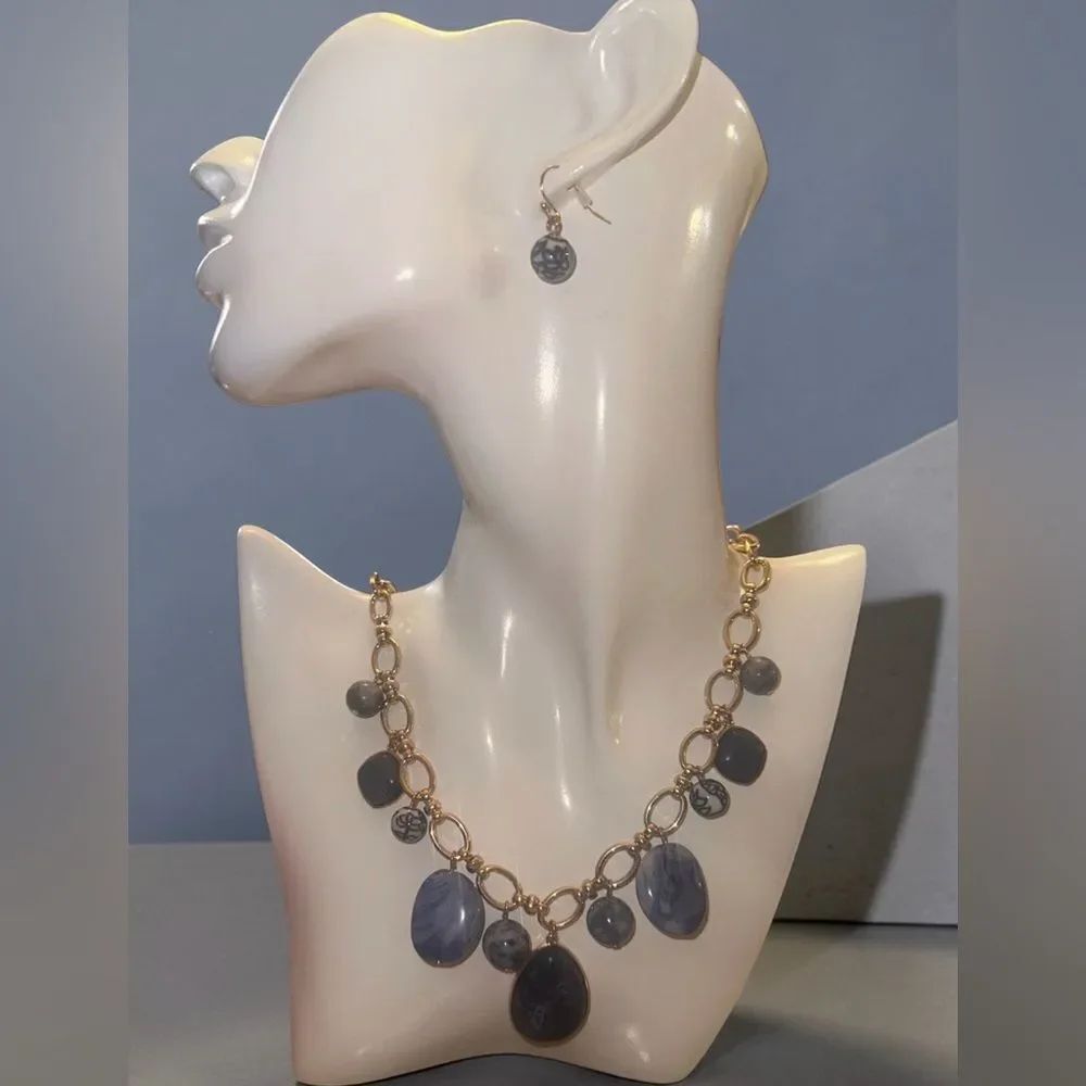 Studio 1886 Murano Blue Glass and Gold Tone Necklace and Earring Set